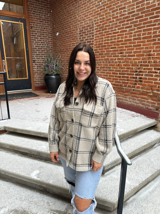 Toni Plaid Tucker Jacket in Crystal Grey