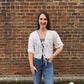 Bree 3/4 Puff Sleeve Embroidered Tie Front Blouse