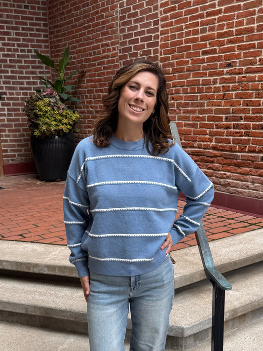 Hannah Striped Sweater in Light Blue