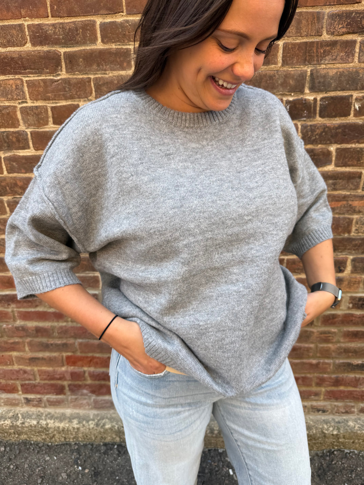 Lucy Raw Edge Grey Sweater