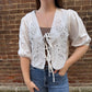 Bree 3/4 Puff Sleeve Embroidered Tie Front Blouse
