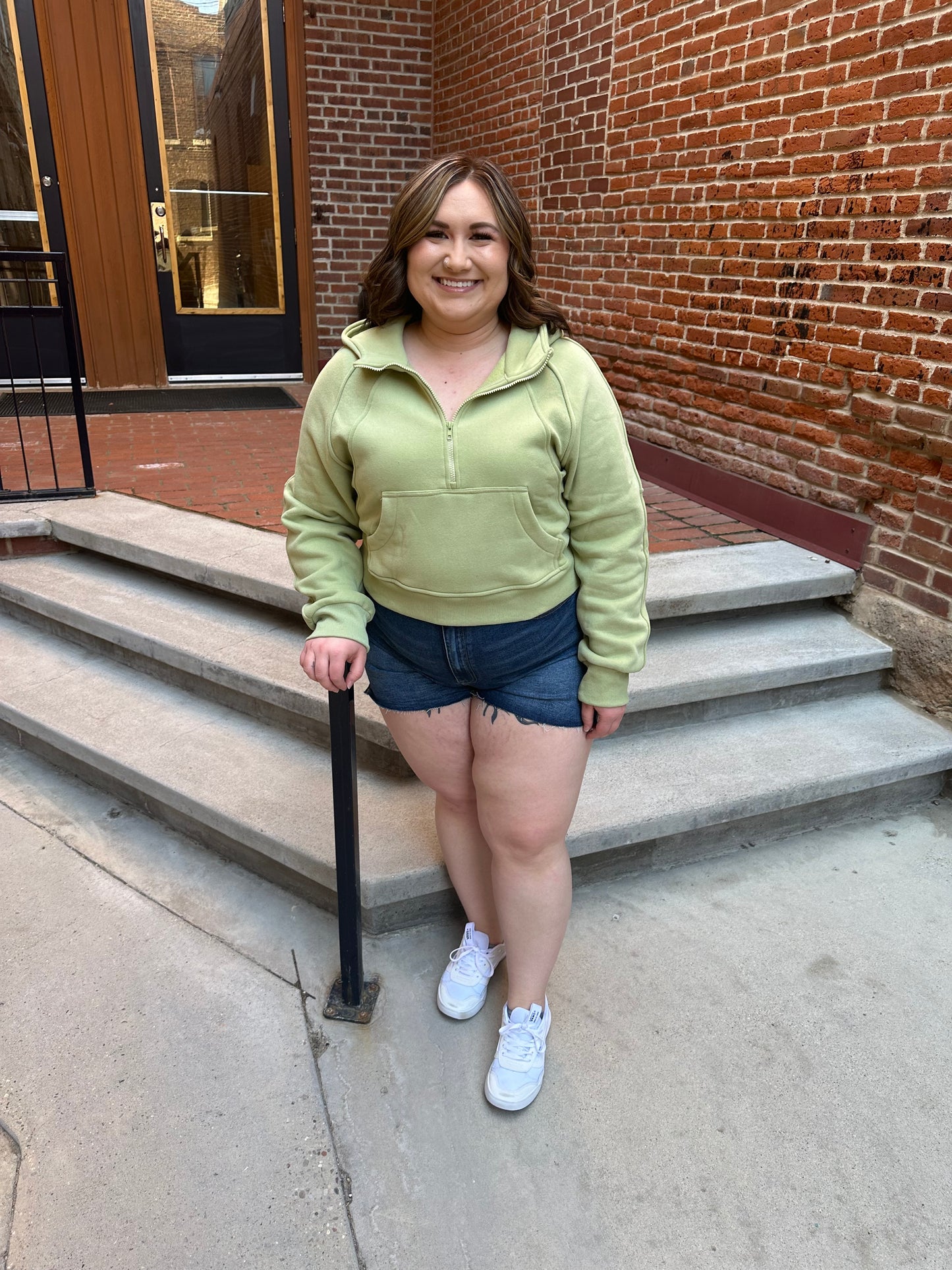 Drea Half-Zip Hoodie in Sage
