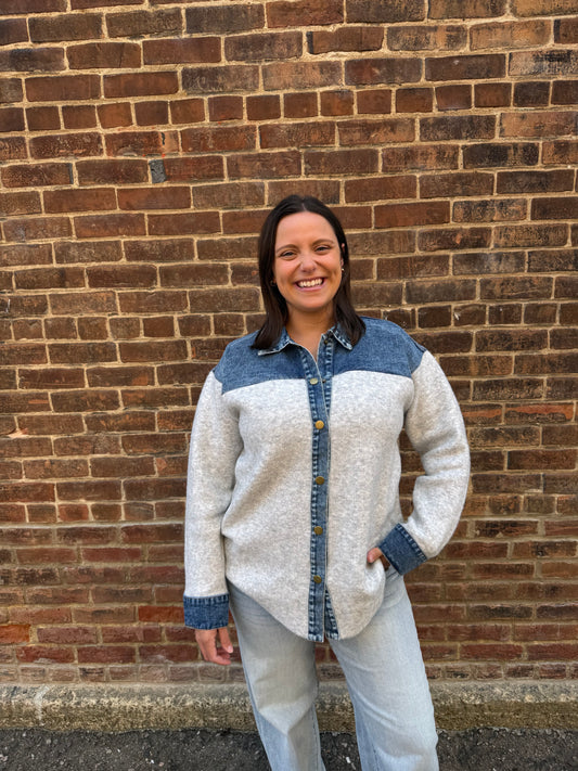 Wrenlee Denim Mixed Snap Button Down in Grey