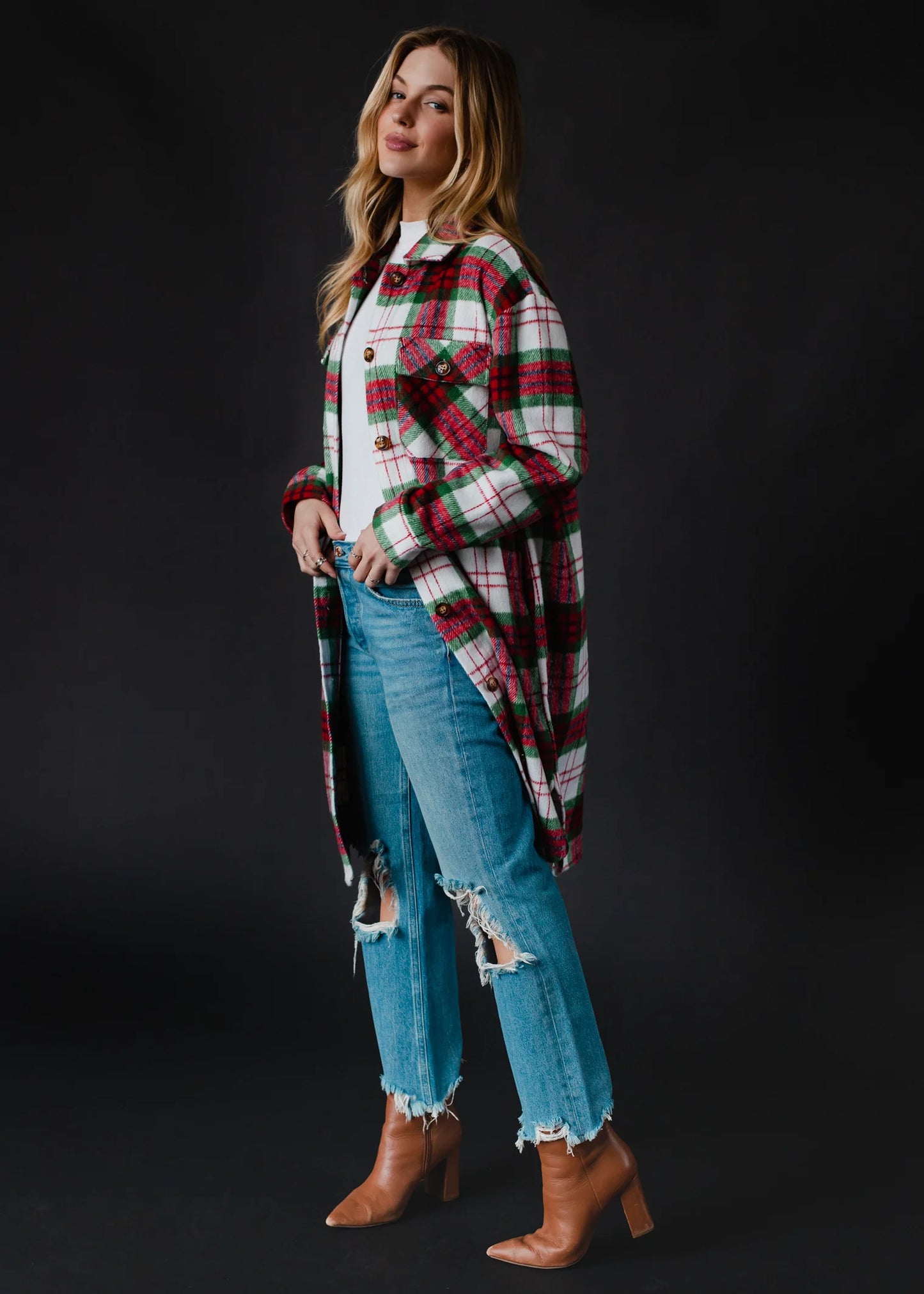 Ophelia Red, Green & White Plaid Long Flannel