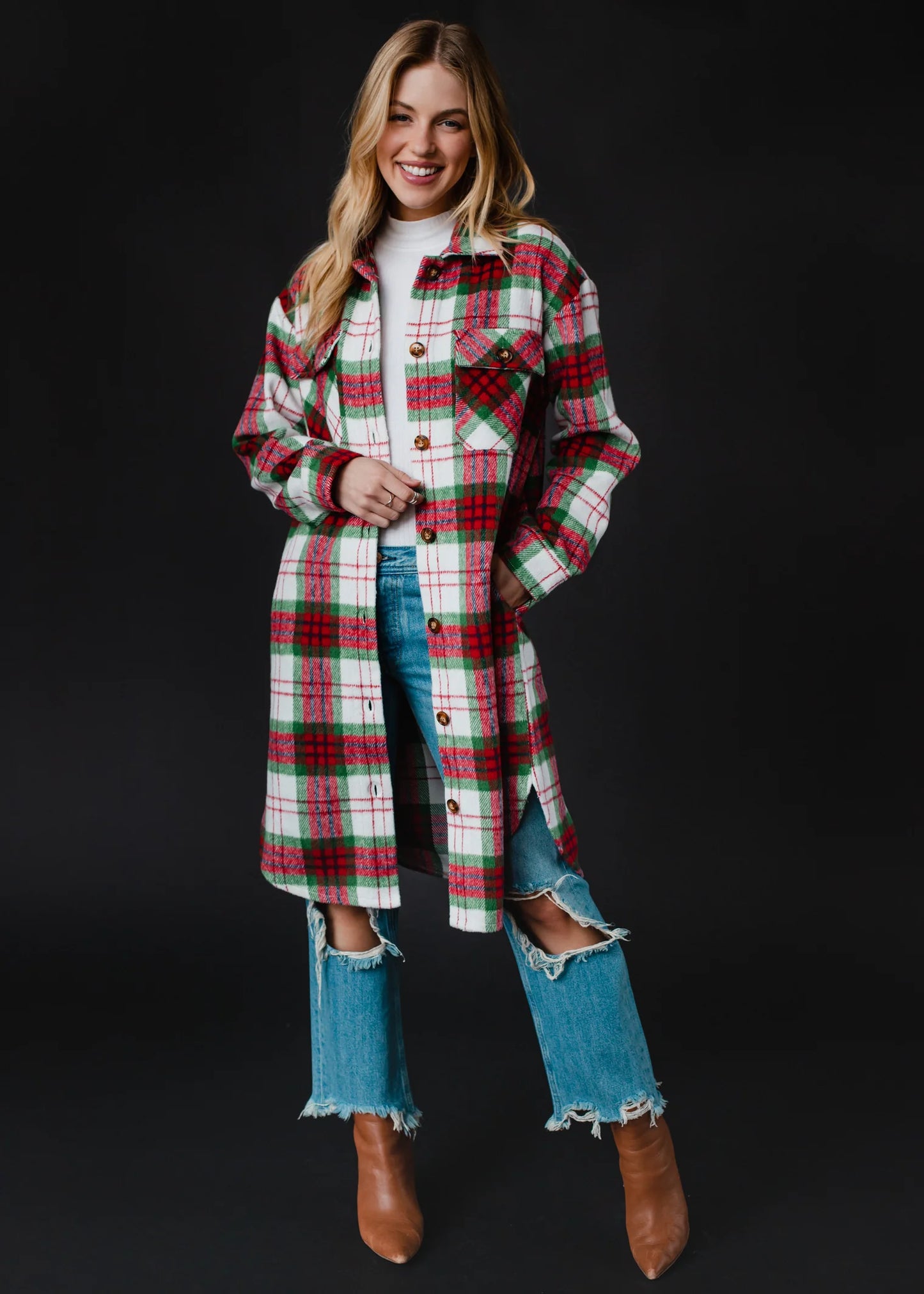 Ophelia Red, Green & White Plaid Long Flannel