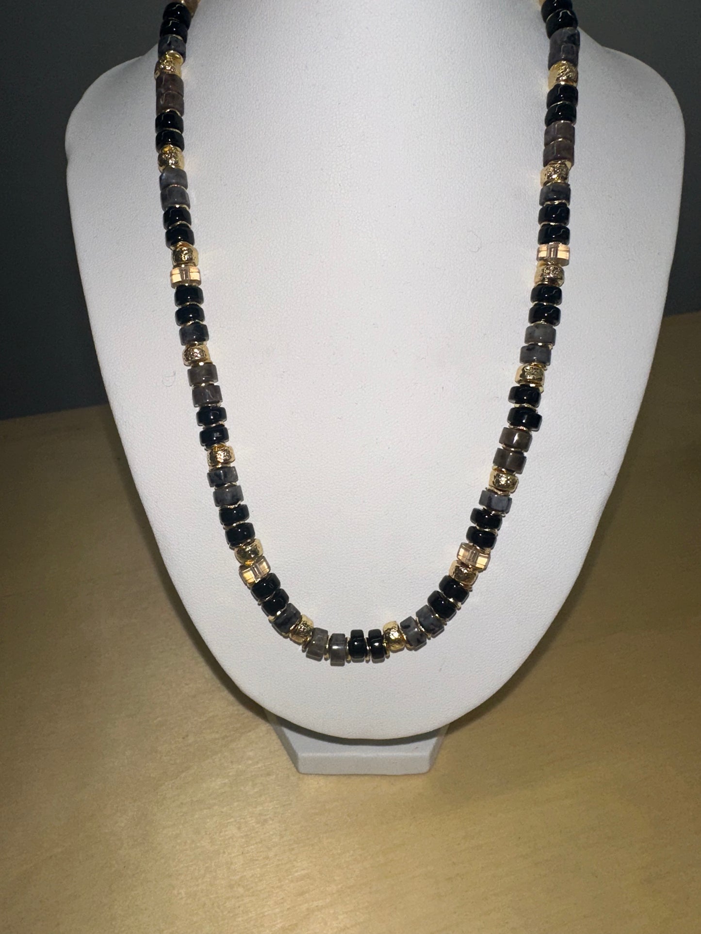 Glass Beaded Necklace in Black