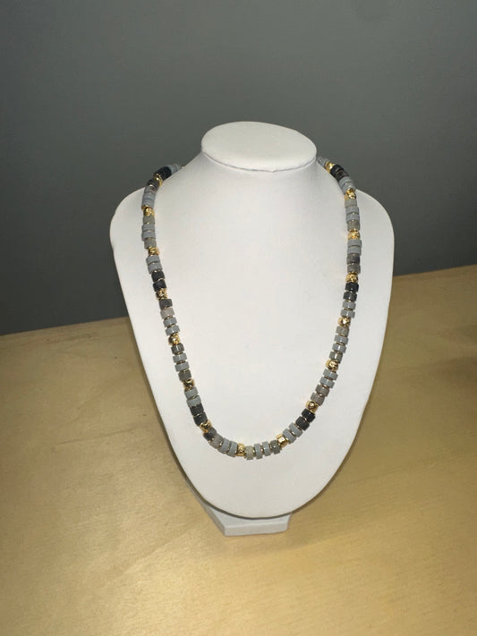 Glass Beaded Necklace in Grey
