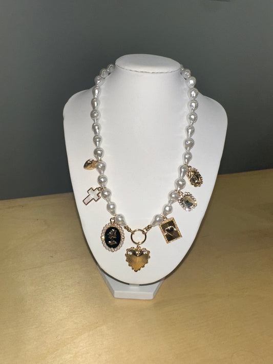 Pearl Beaded Charm Necklace