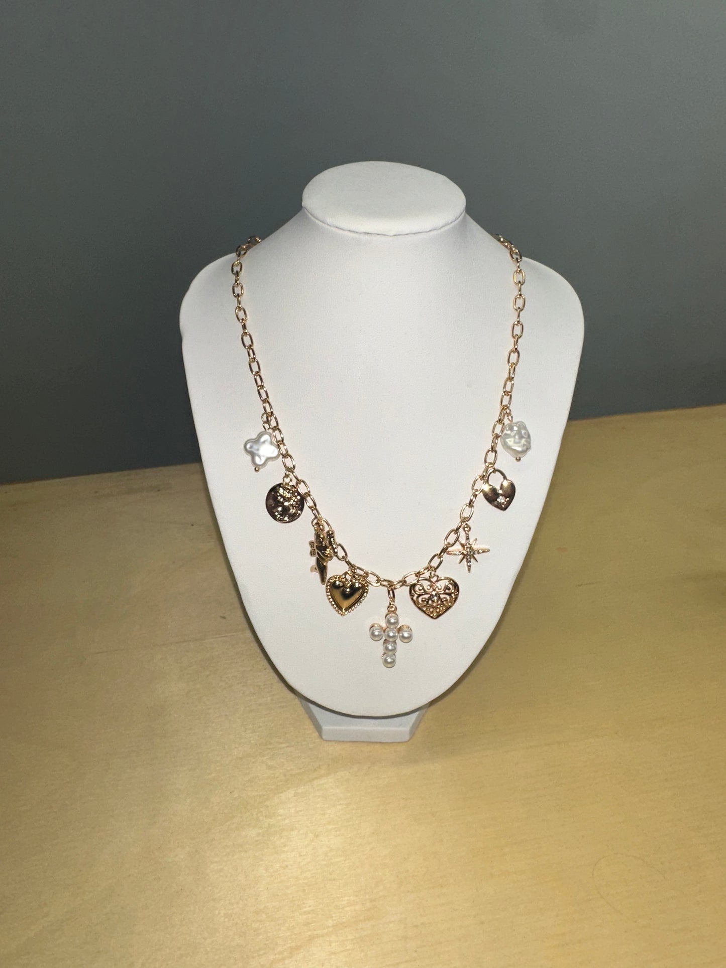Charm Necklace with Cross and Cupid