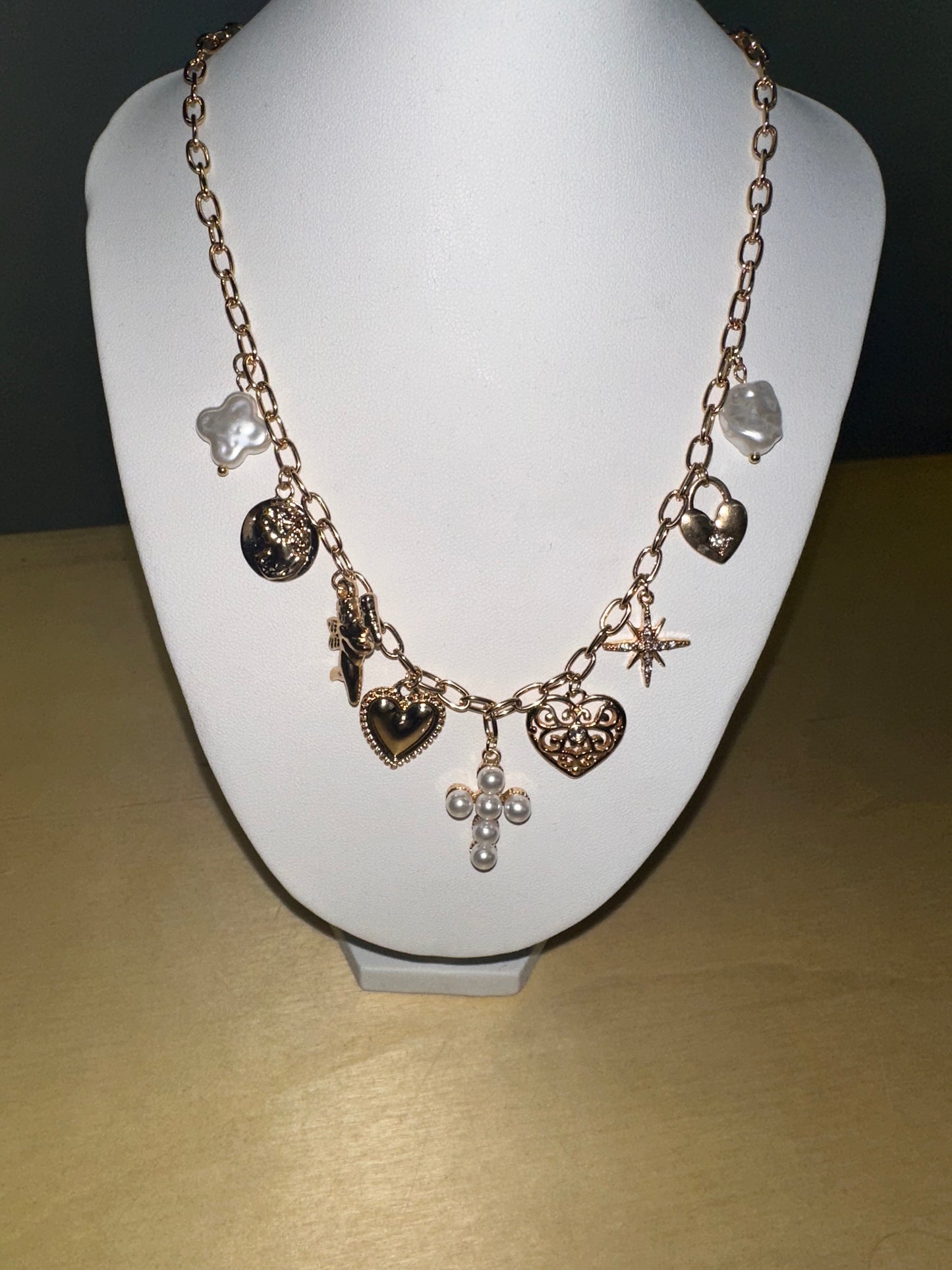 Charm Necklace with Cross and Cupid