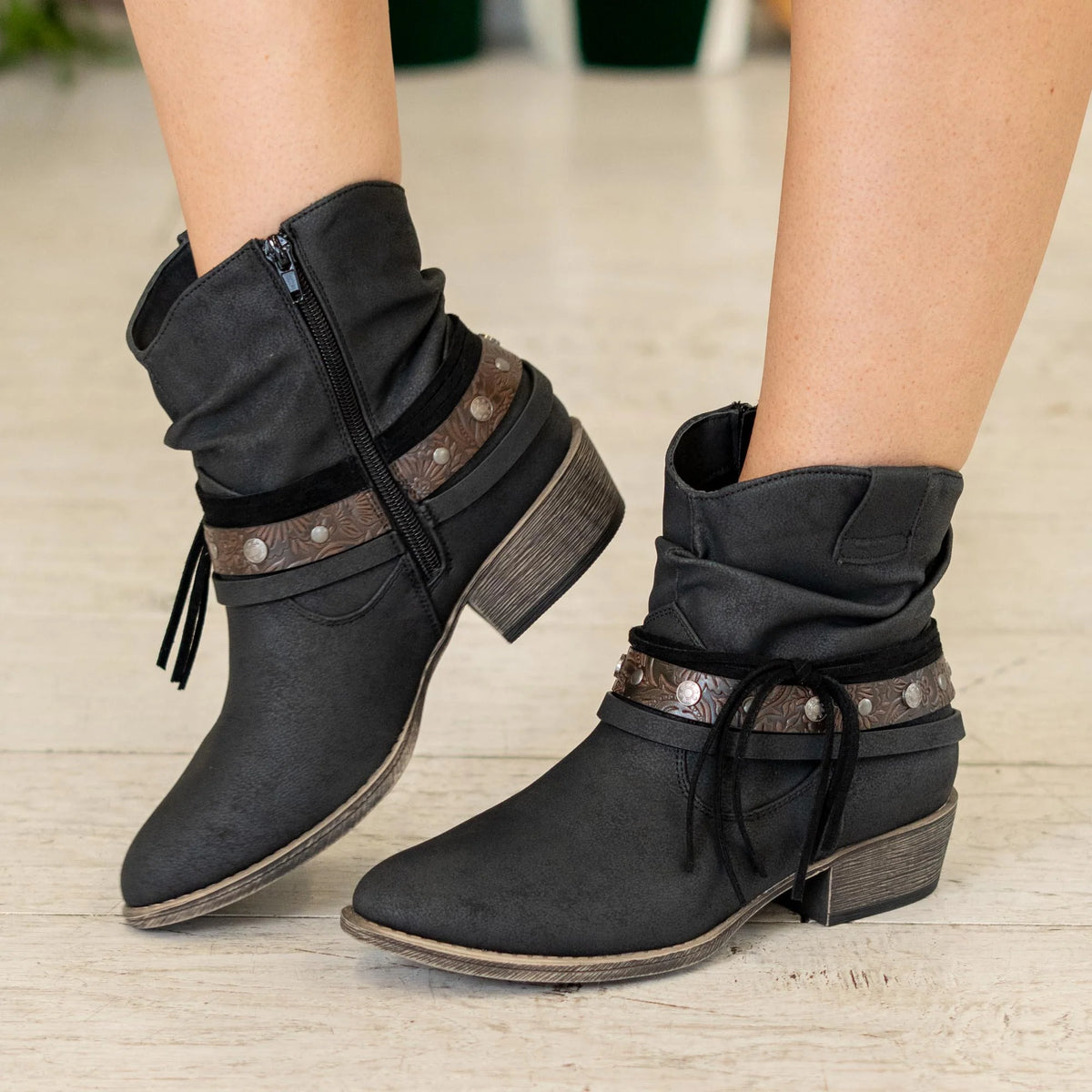 Clover Black Western Bootie
