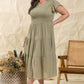 Tamela Tiered Midi Dress in Plus Size in Light Olive