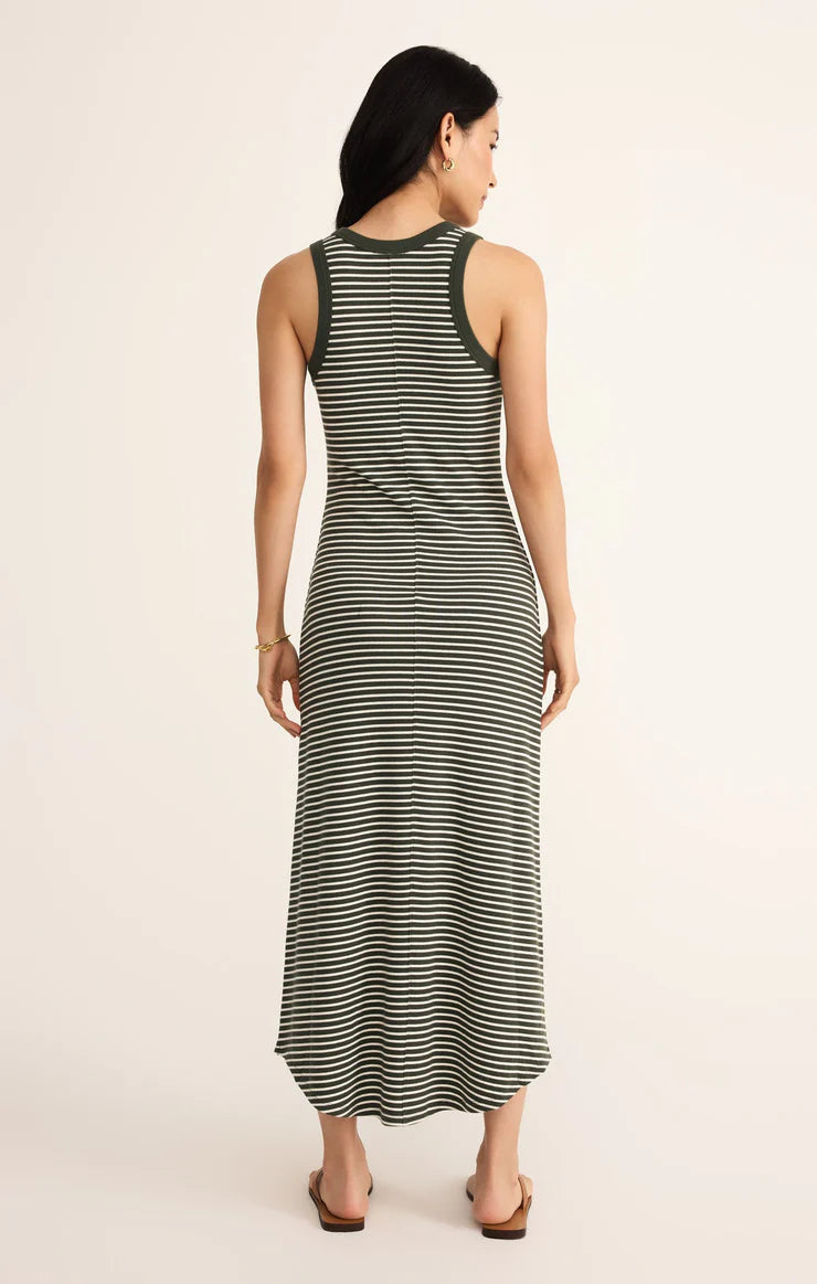 Goodwin Striped Midi Dress in Army Green