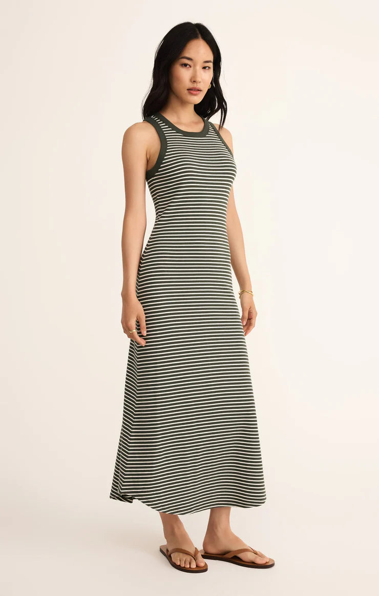 Goodwin Striped Midi Dress in Army Green