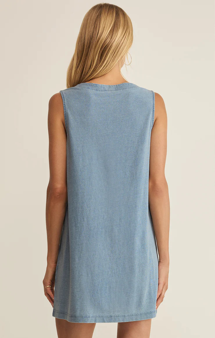Solace Jersey Denim Mini Dress in Light Denim