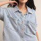 All Day Knit Denim Cropped Jacket in Washed Indigo