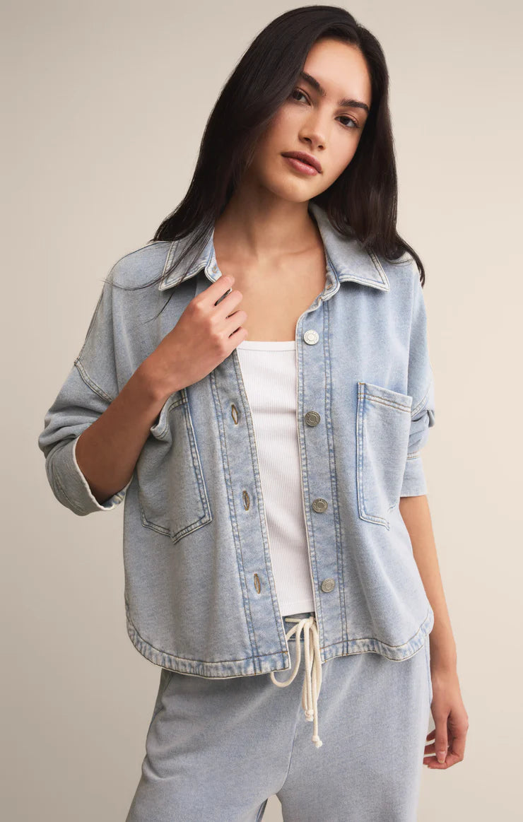 All Day Knit Denim Cropped Jacket in Washed Indigo