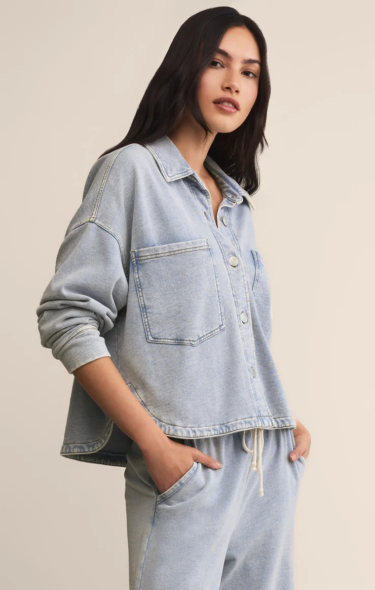 All Day Knit Denim Cropped Jacket in Washed Indigo