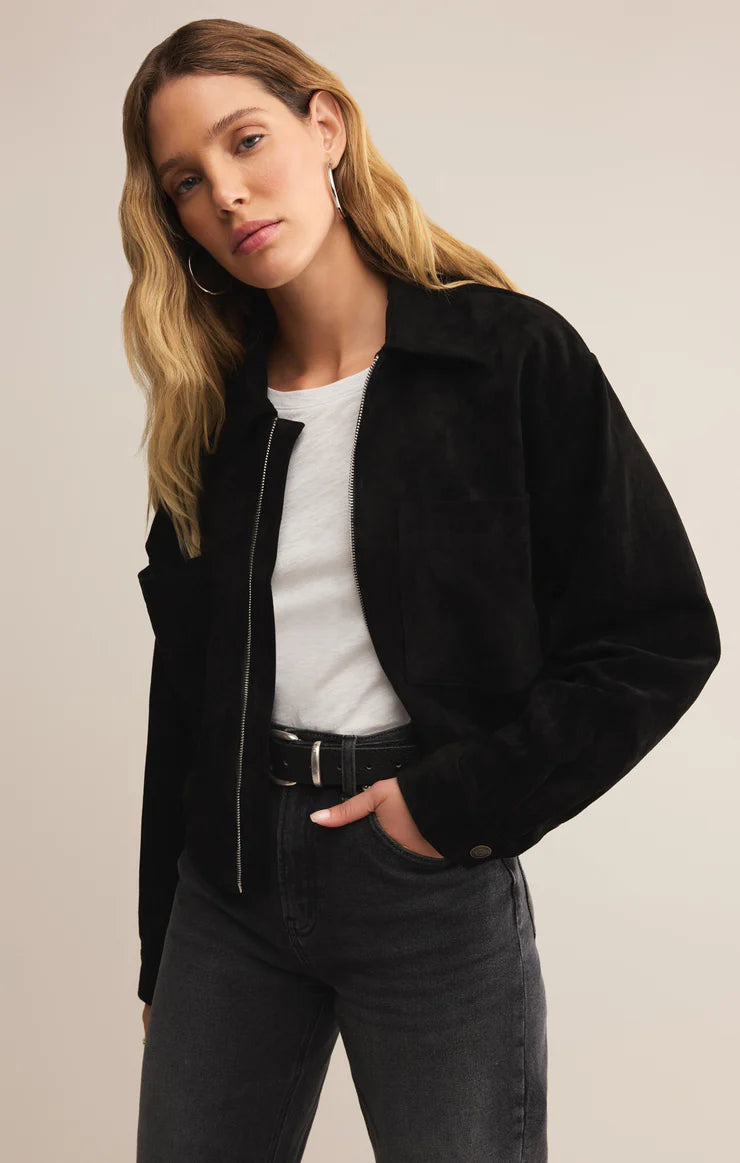 Heritage Faux Suede Jacket in Black