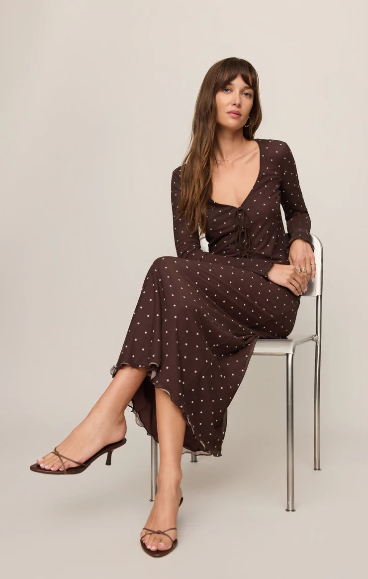 Eda Polka Dot Mesh Midi Skirt Dark Chocolate