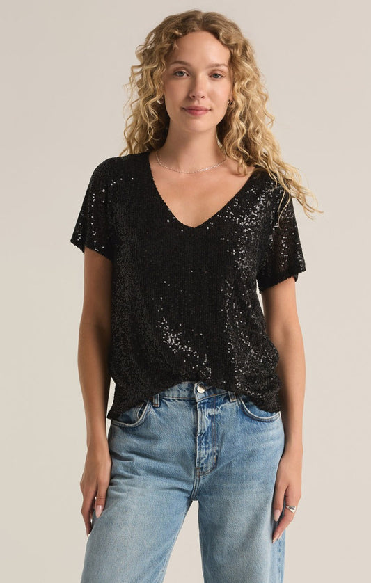 Marabella Sequin Top in Black