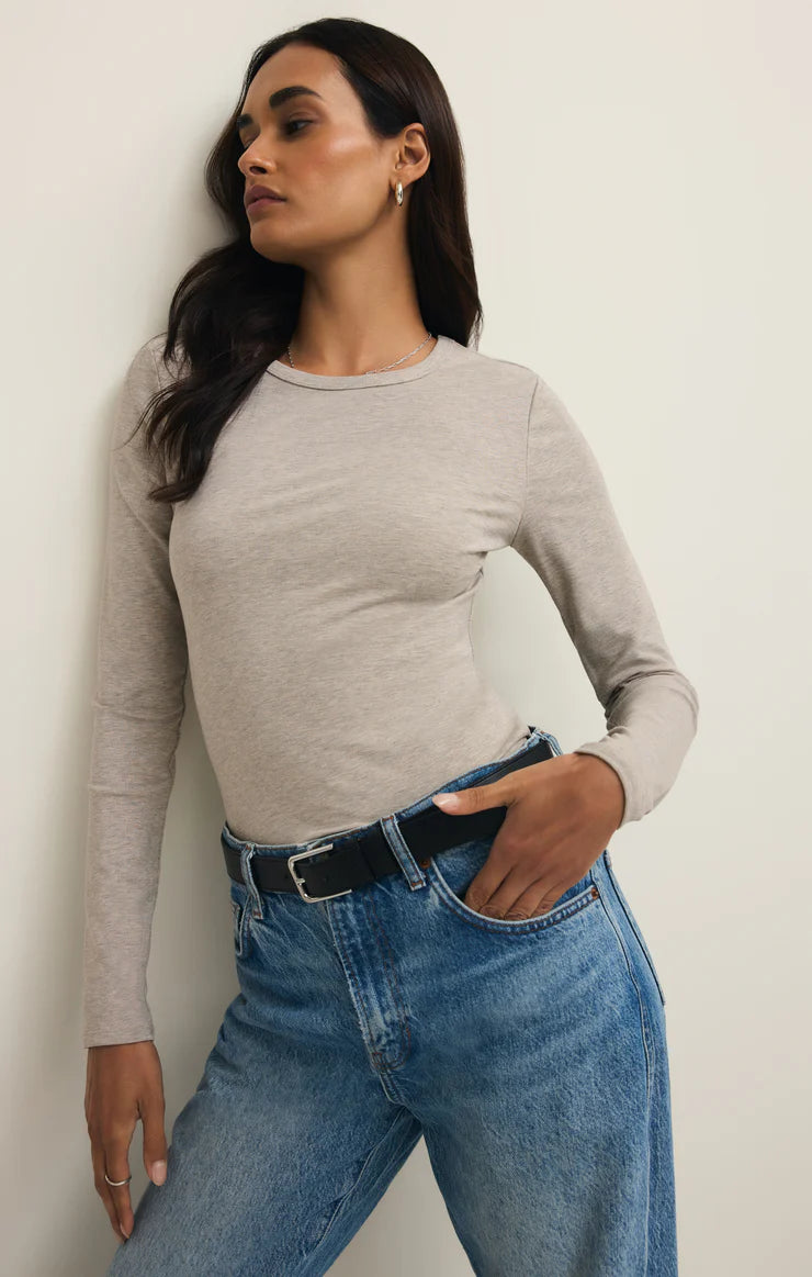 Natural Heather Second Skin Crew Long Sleeve