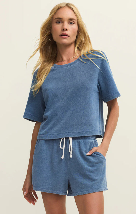 Curran Knit Denim Sweatshirt Calypso Blue Indigo