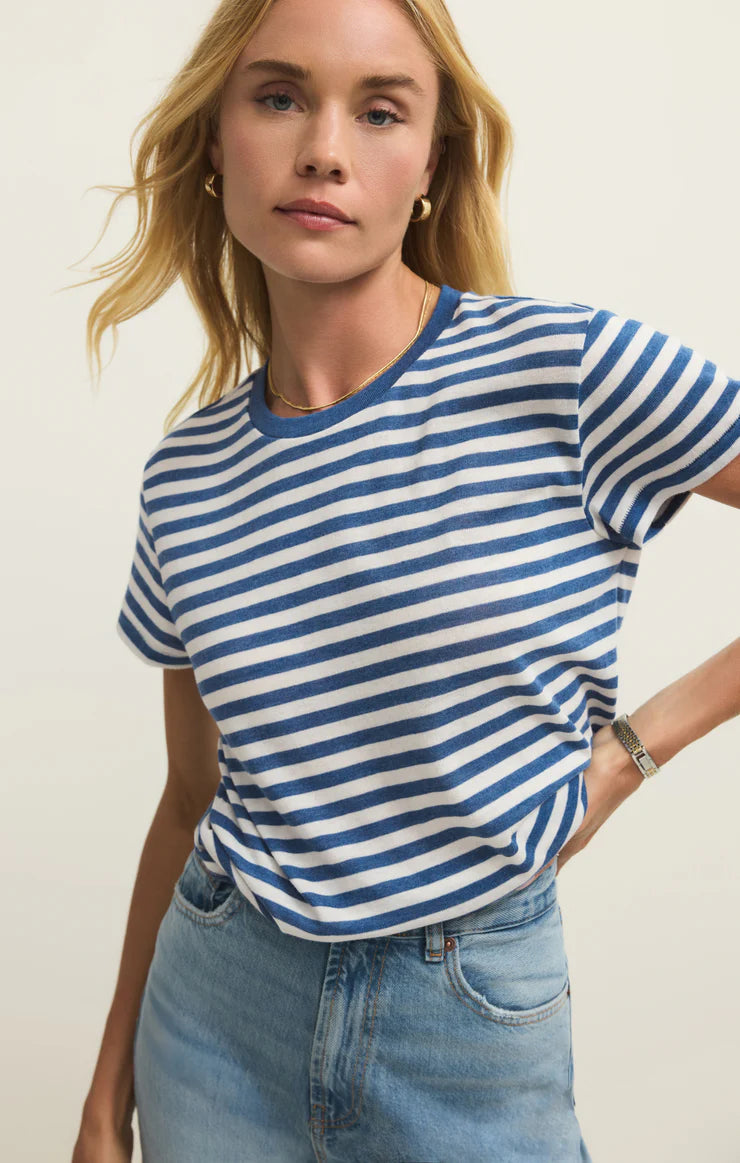 Tourist Airy Striped Tee in Calypso Blue Indigo