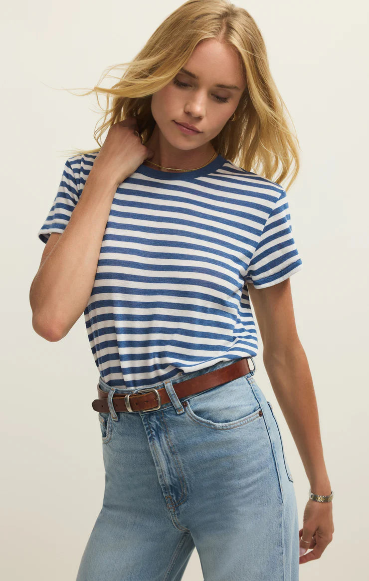 Tourist Airy Striped Tee in Calypso Blue Indigo
