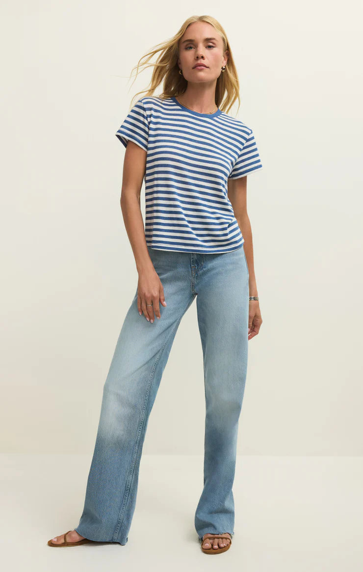Tourist Airy Striped Tee in Calypso Blue Indigo