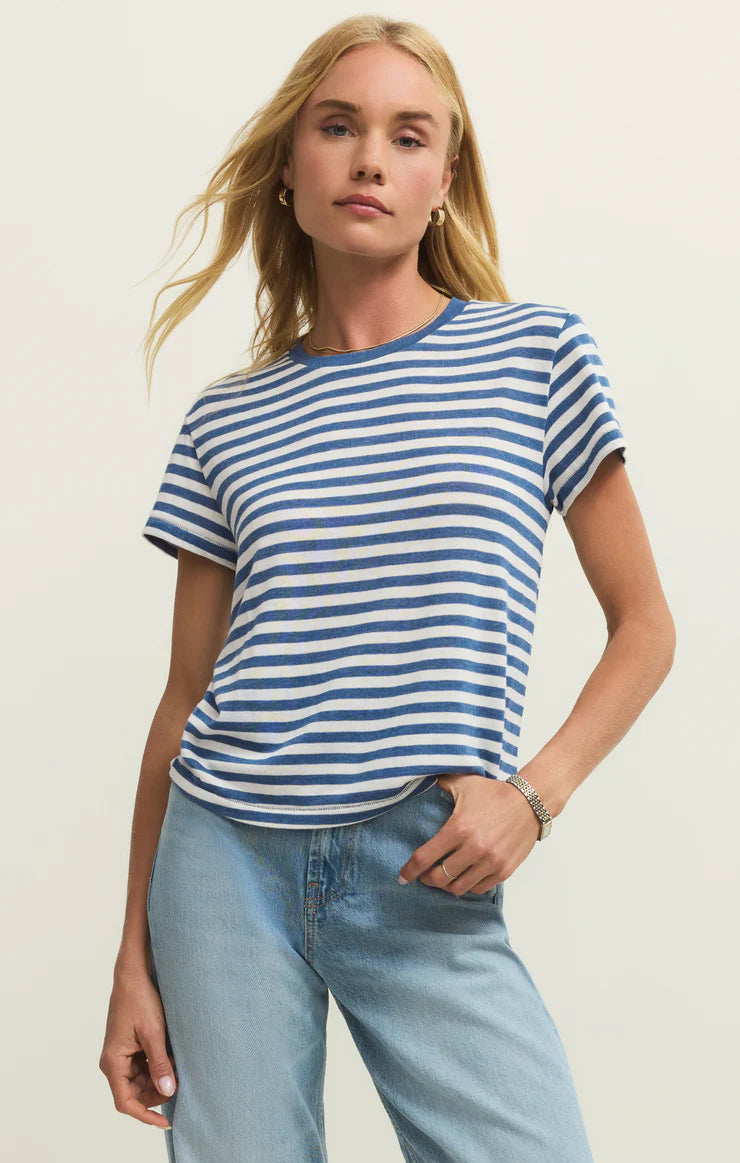 Tourist Airy Striped Tee in Calypso Blue Indigo