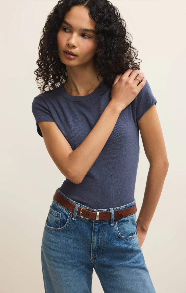 Renae Rib S/S Top in Indigo