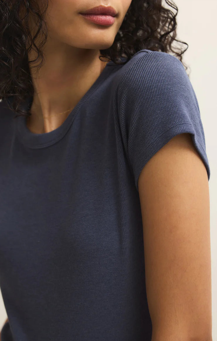 Renae Rib S/S Top in Indigo