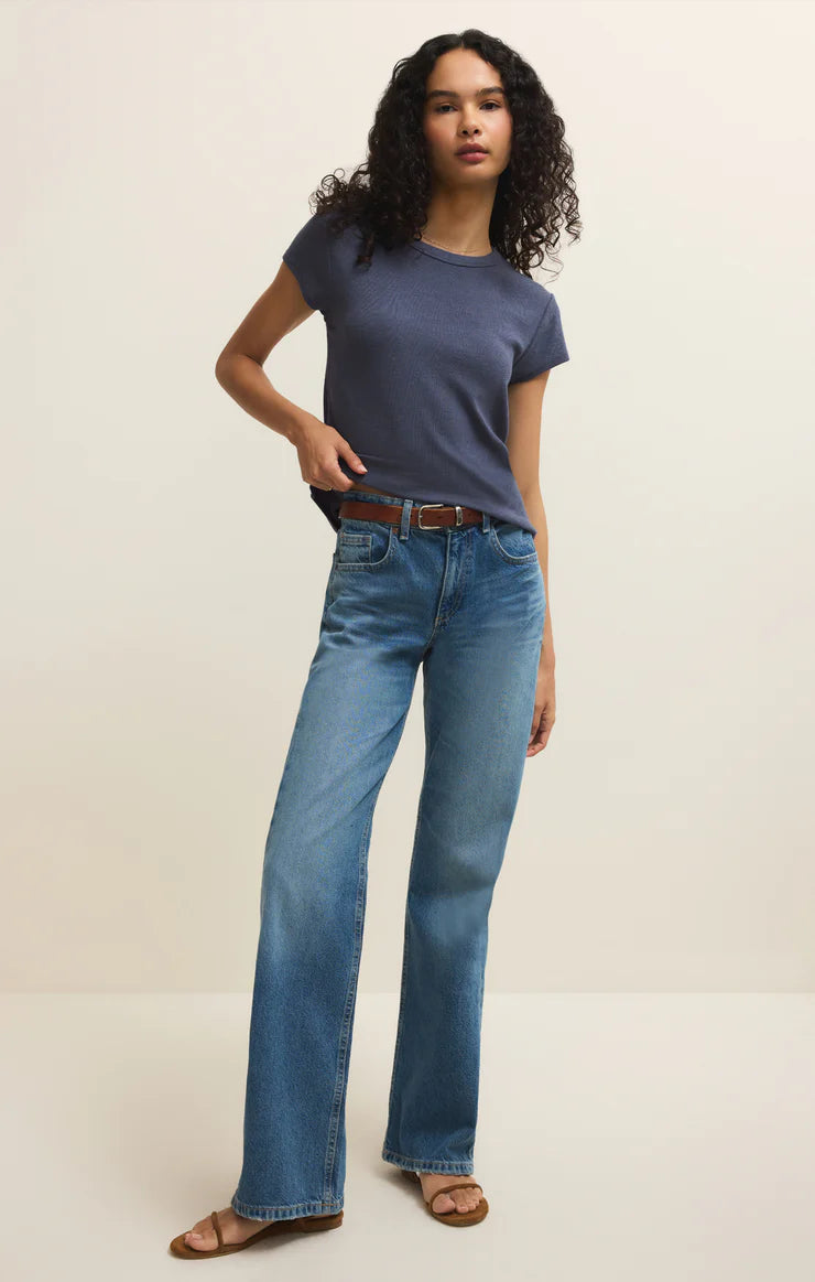Renae Rib S/S Top in Indigo