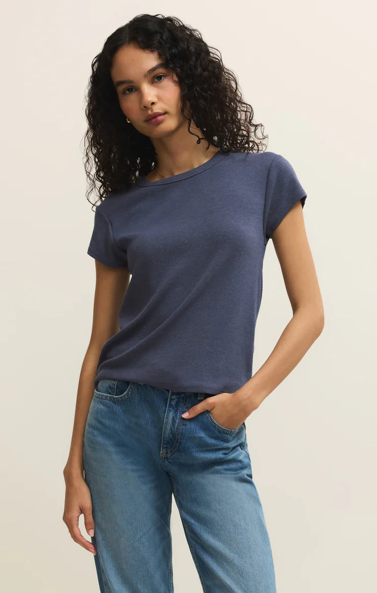 Renae Rib S/S Top in Indigo