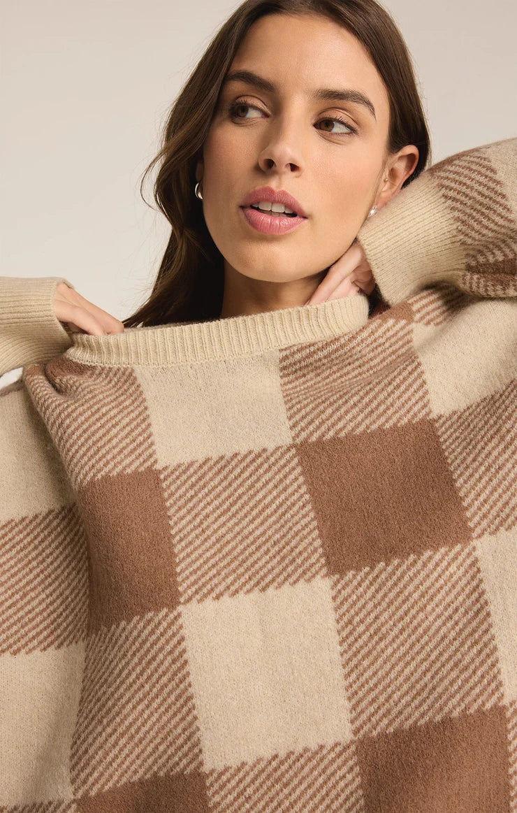 Check You Later Plaid Sweater in Campfire