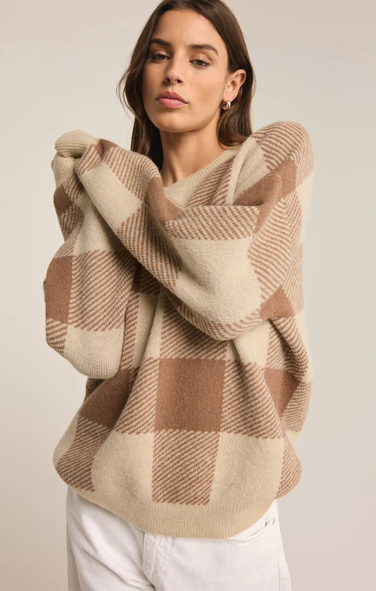 Check You Later Plaid Sweater in Campfire
