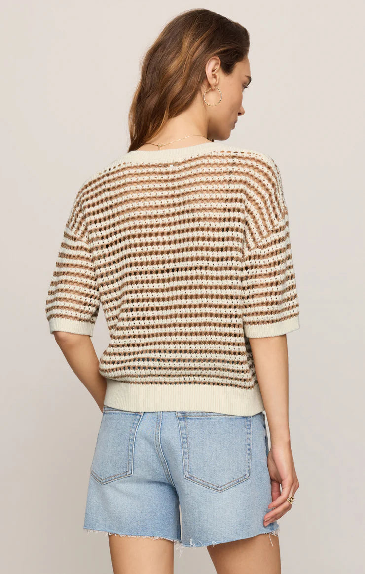 Kylo Striped Crochet Sweater in Taro