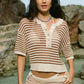 Kylo Striped Crochet Sweater in Taro