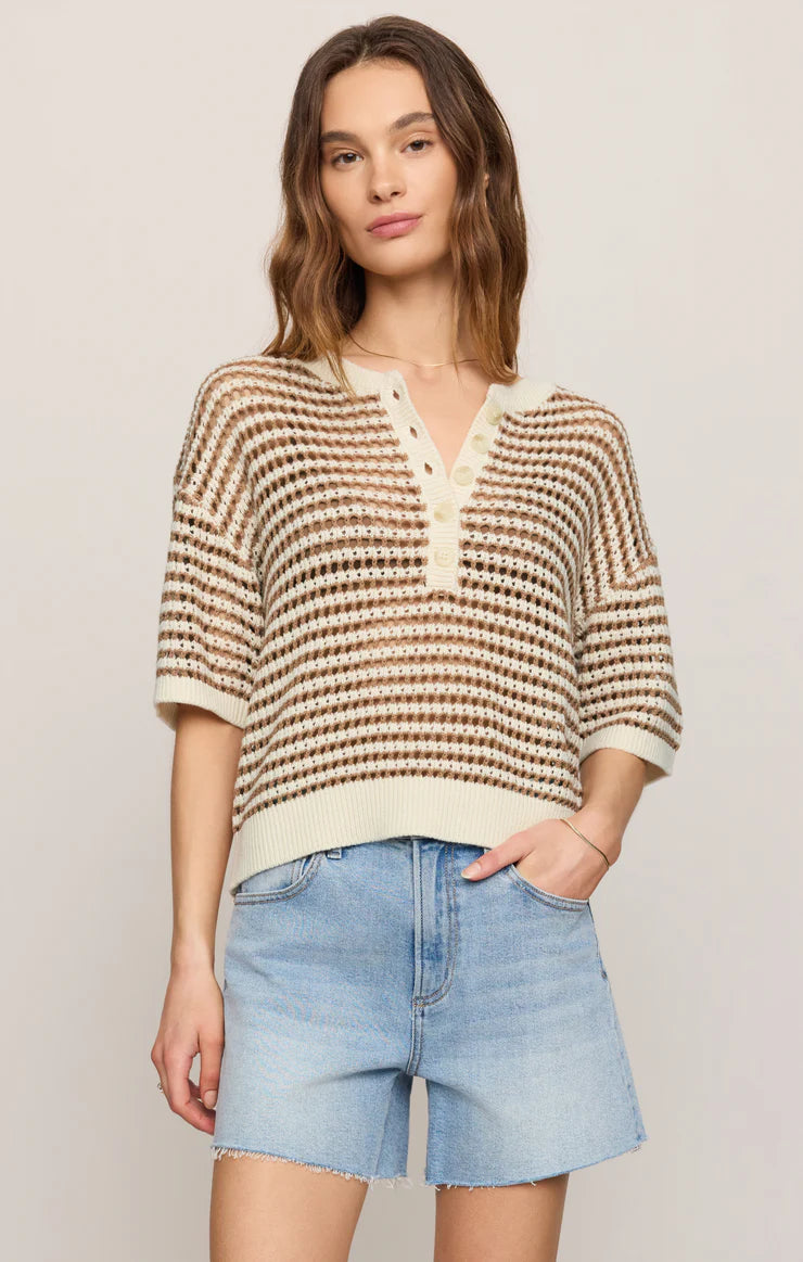 Kylo Striped Crochet Sweater in Taro
