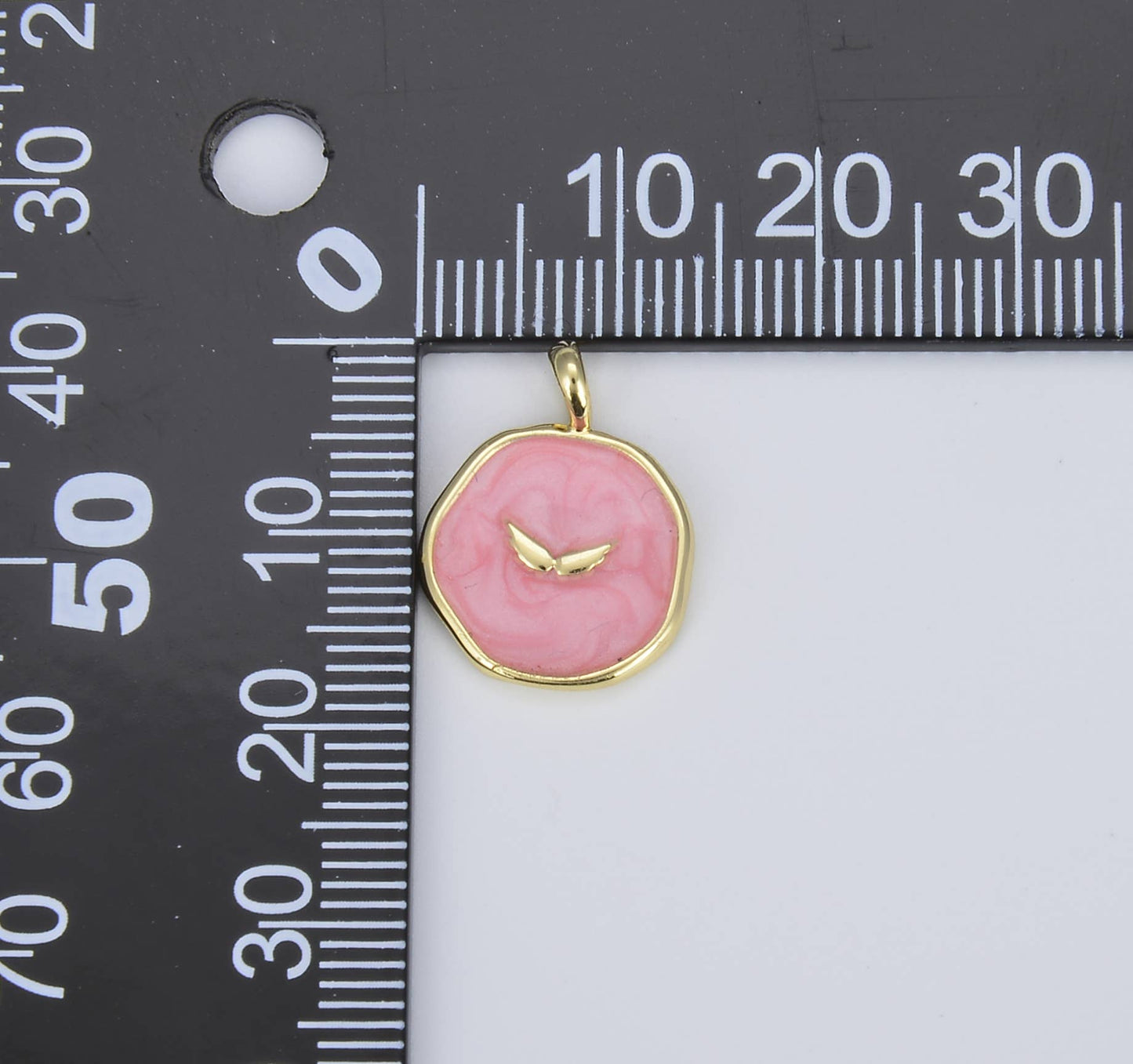 Pink Enamel Angel Wings Medallion Charm