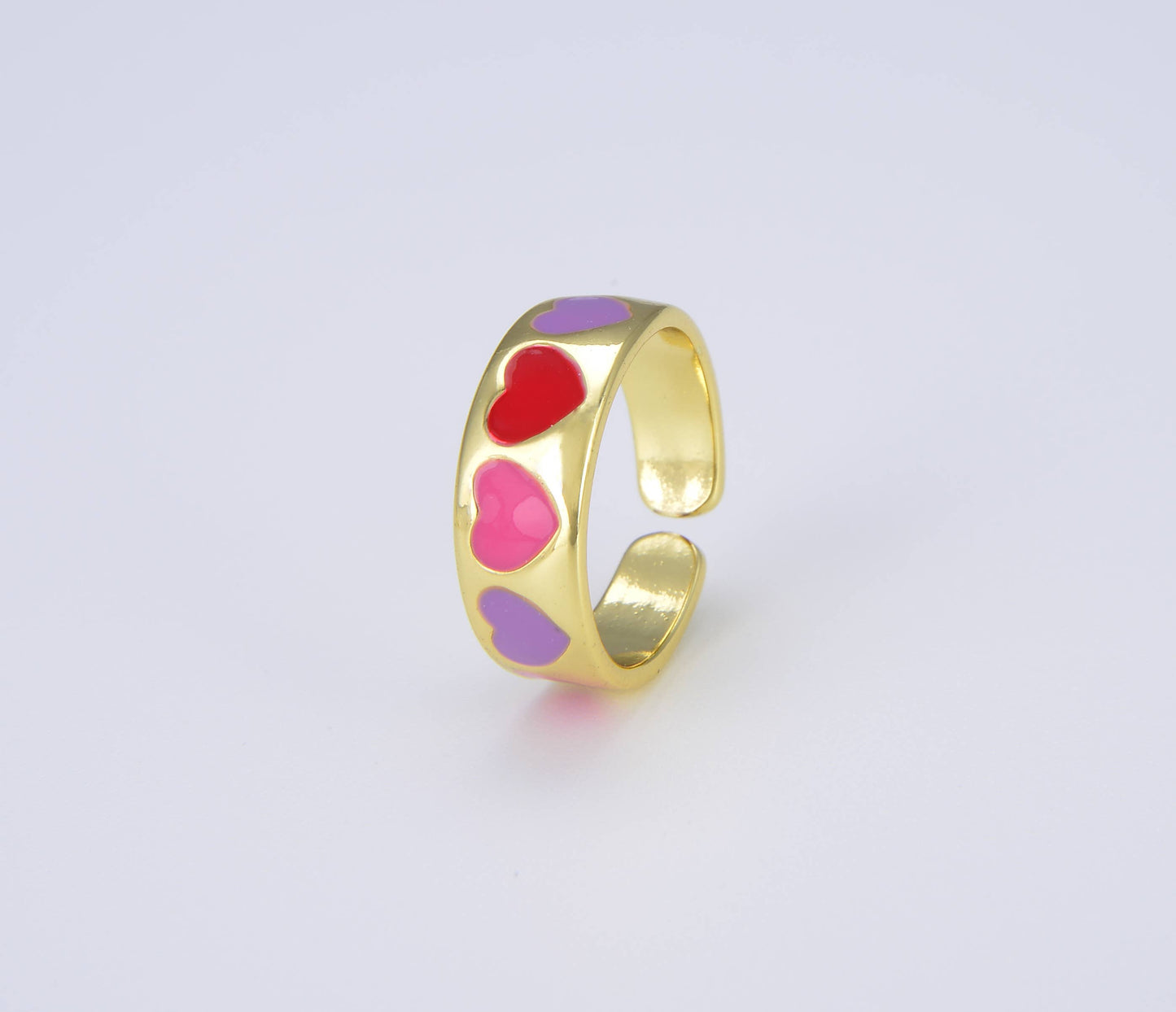 Gold Colorful Enamel Heart Open Adjustable Ring