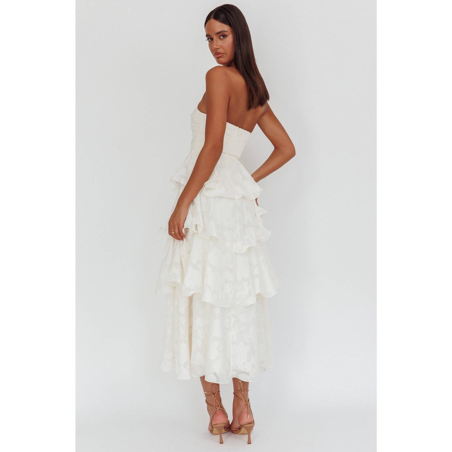 Molly Jacquard Tiered Maxi Dress in Cream