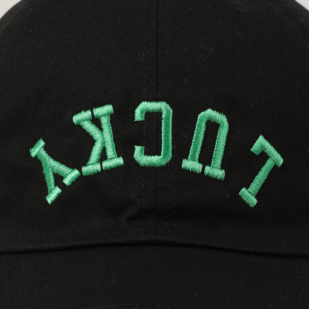 LUCKY Upside Down Embroidery Baseball Cap in Black