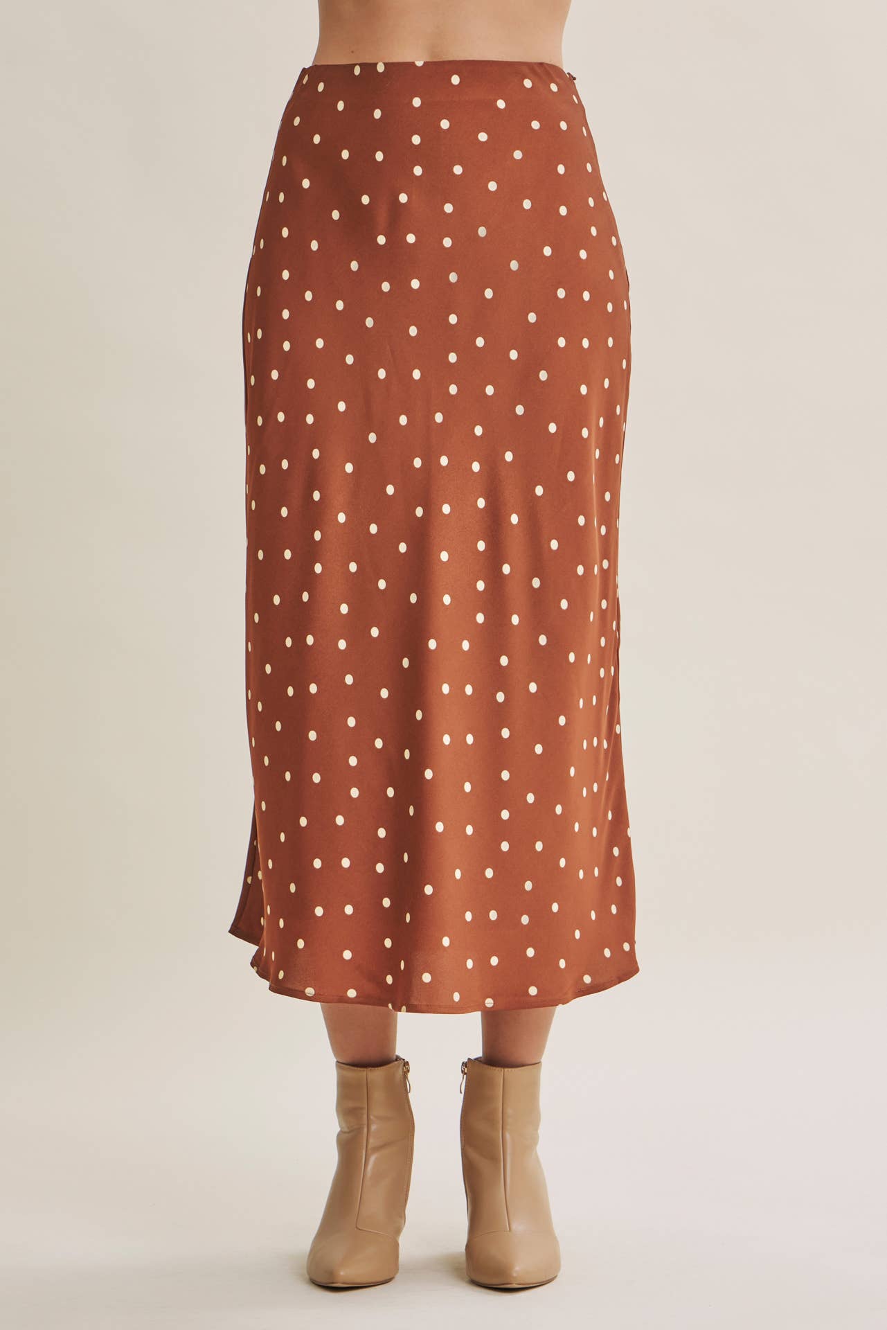 Hailey Satin Polka Dot Skirt in Burnt Orange