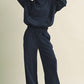 Jessica Plaid Side Stripe Oversized Pullover Hoodie in Navy