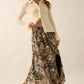 Courtney Floral Front Slit Woven Maxi Skirt in Black