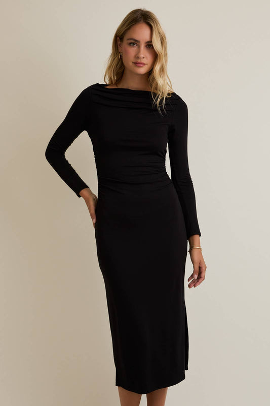 Marah Black Long Sleeve Maxi Dress in Black