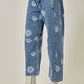 Korrine Printed Barrel Denim Jeans in Dark Denim