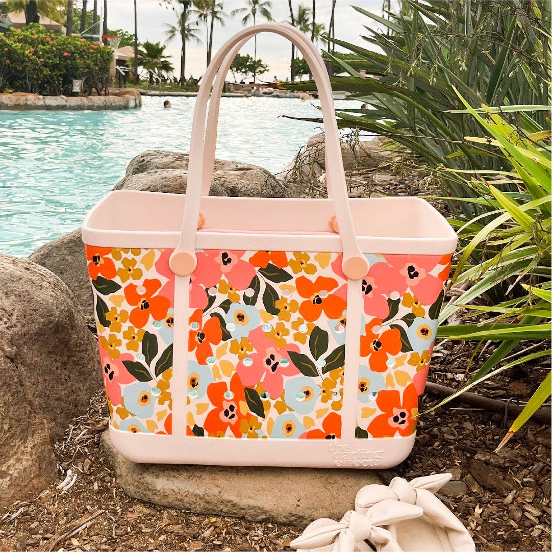 Carry-It-All Tote Bag- Rubber Beach Bag- Lil' Floral Delight